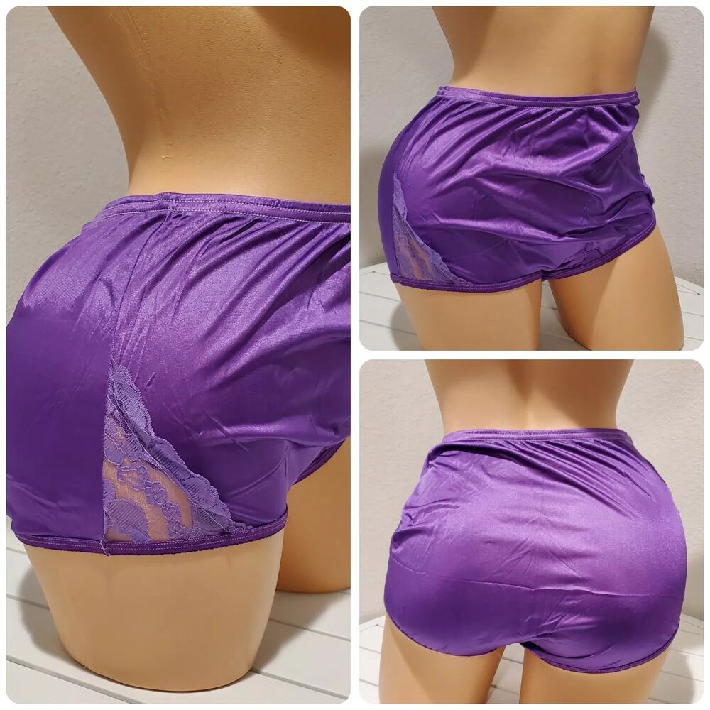 Vanity Fair Lace Nouveau Nylon Full Cut Panty Lace Shiny DTF Purple